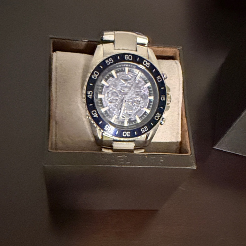 Brand New Michael Kors Silver and Dark Blue Chronograph Watch